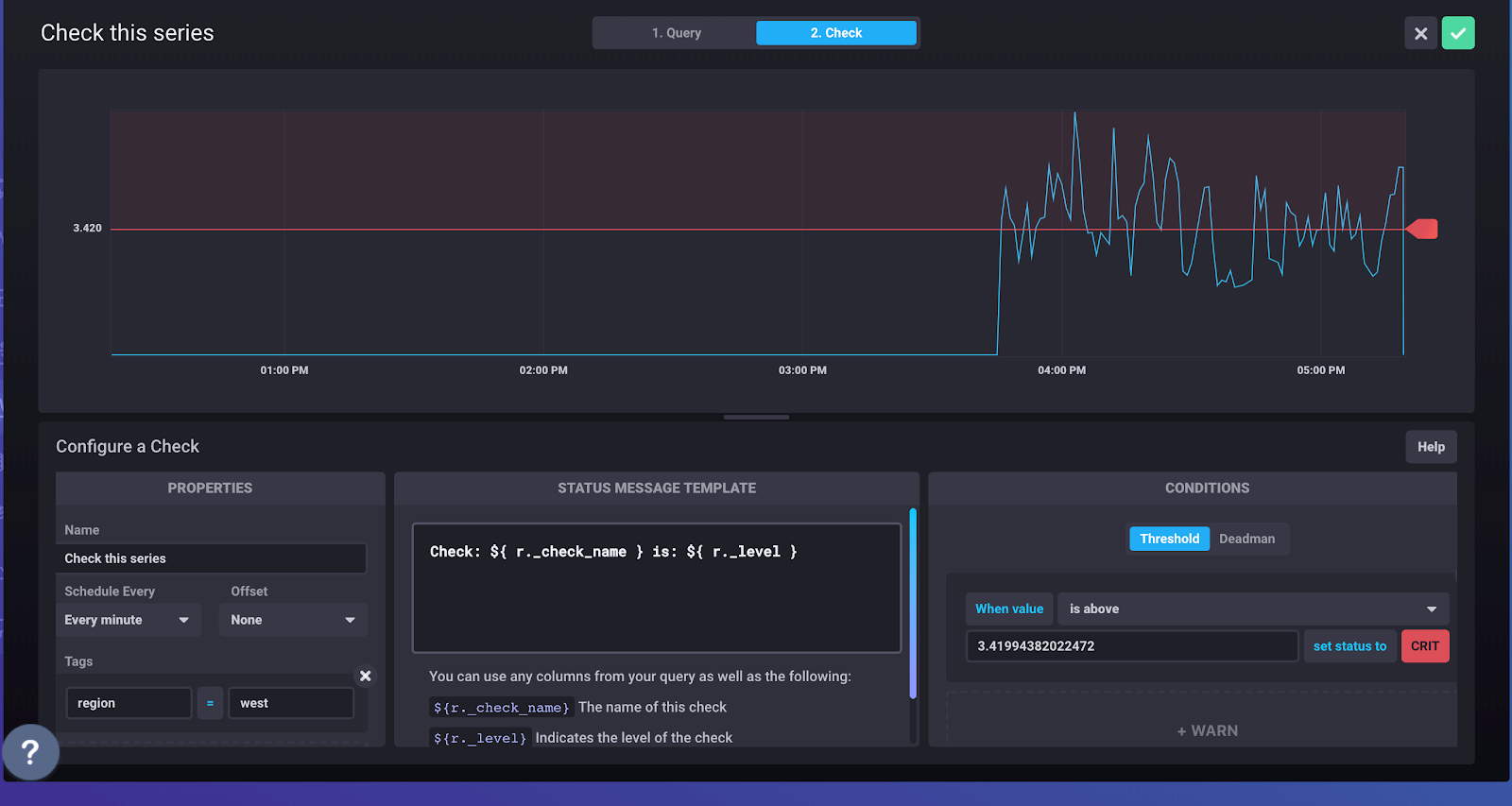 InfluxDB Cloud 2.0 serverless platform UI - Building a check