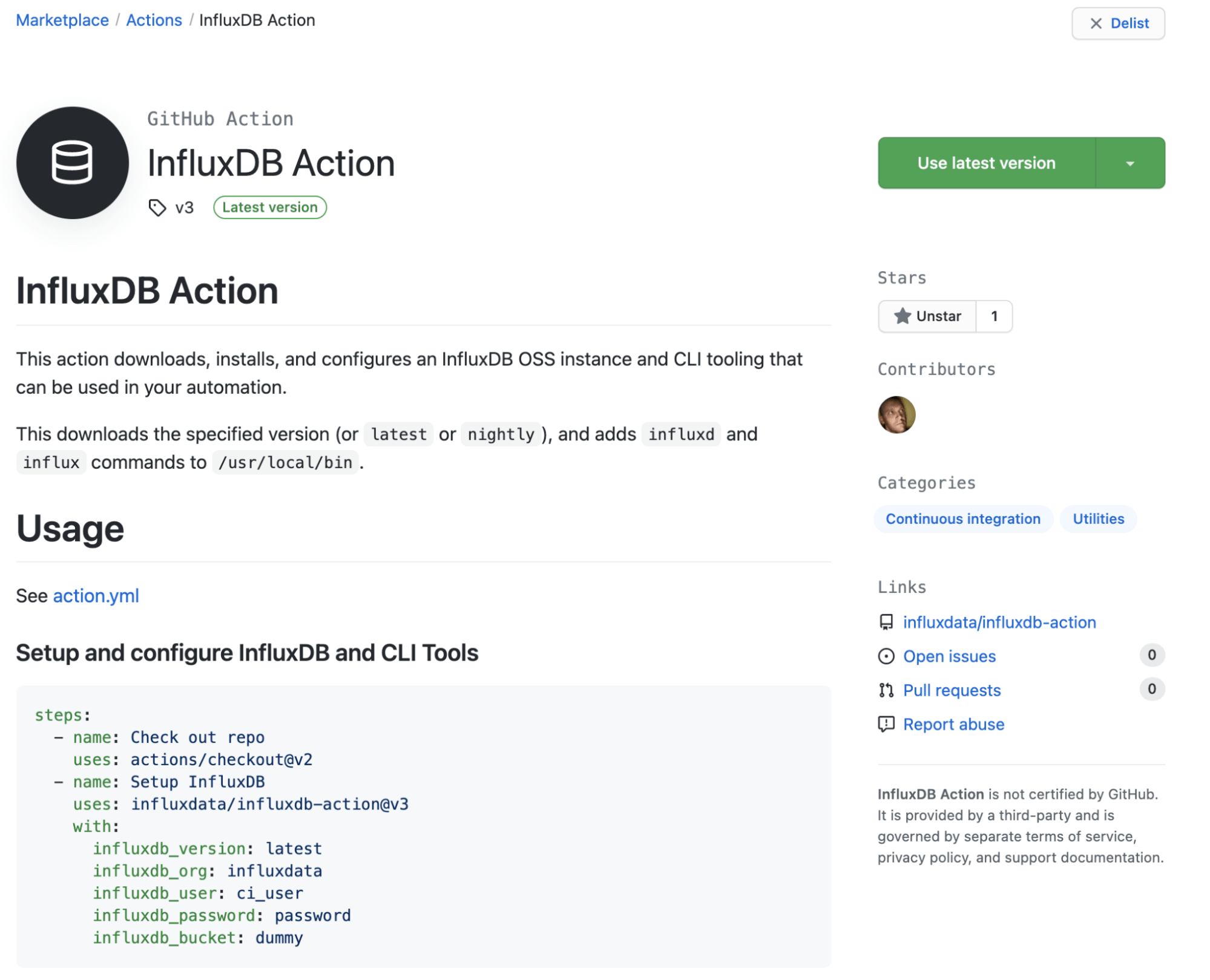 InfluxDB GitHub Action