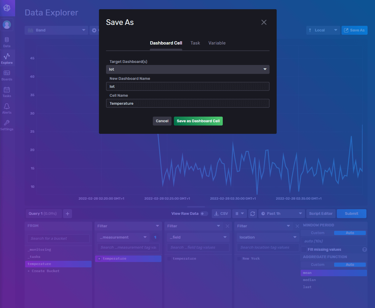 InfluxDB UI: Save to dashboard