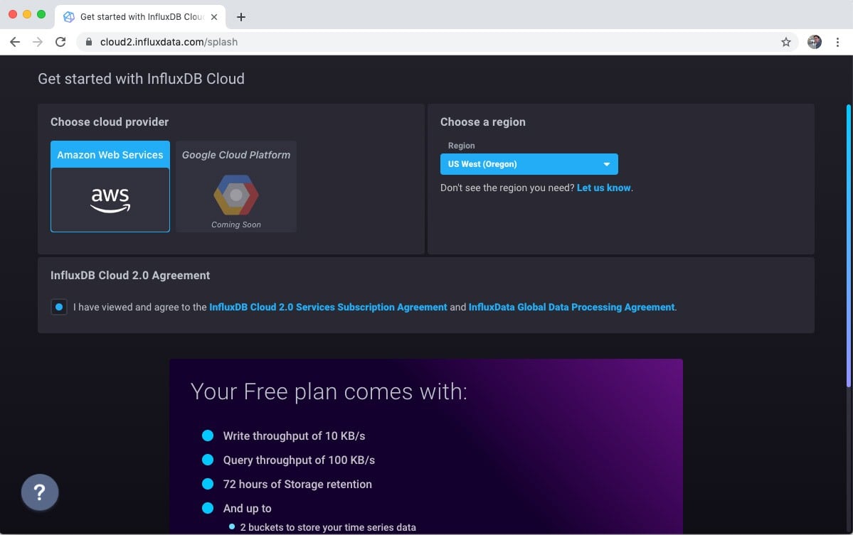 InfluxDB Cloud signup