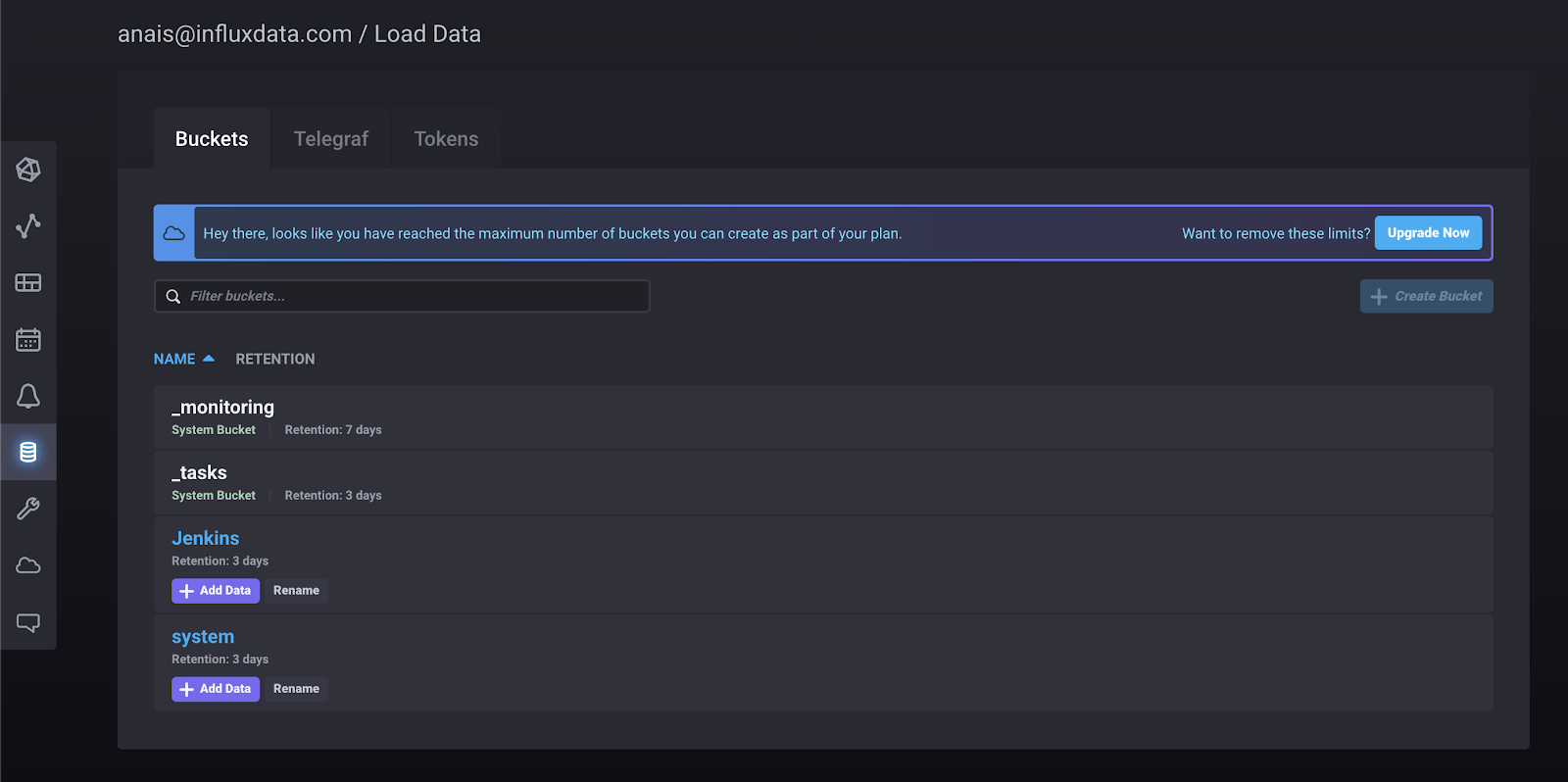 InfluxDB - load data tab US west