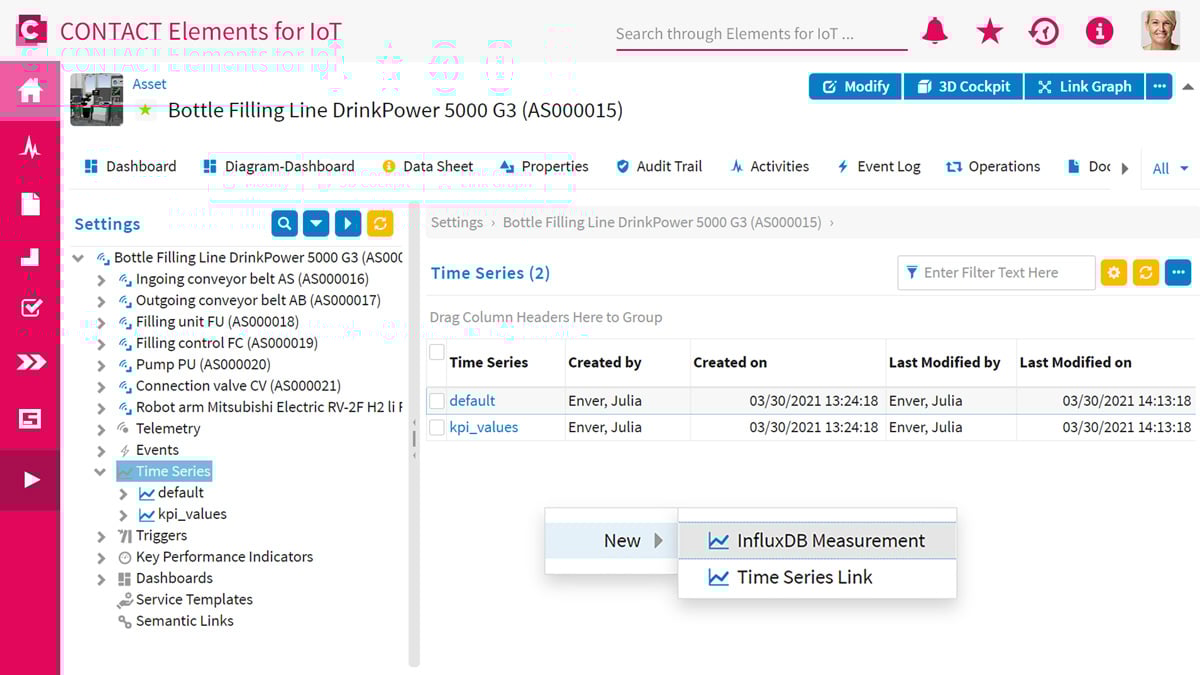 Settings of an asset in Elements for IoT