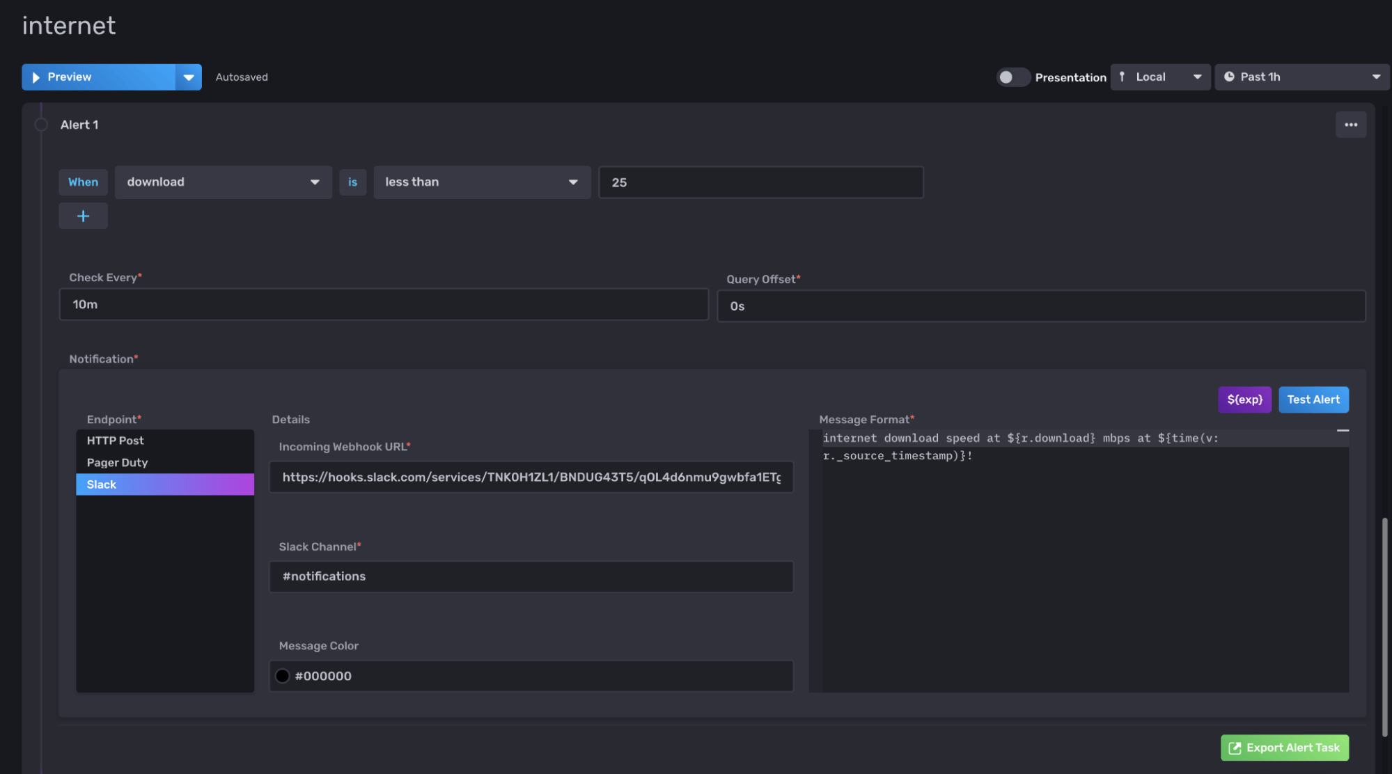 Set alerts dashboard