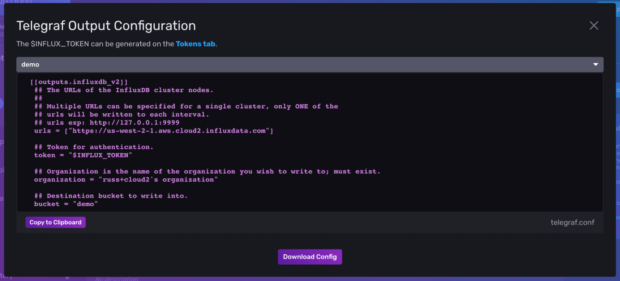 Telegraf Output Configuration