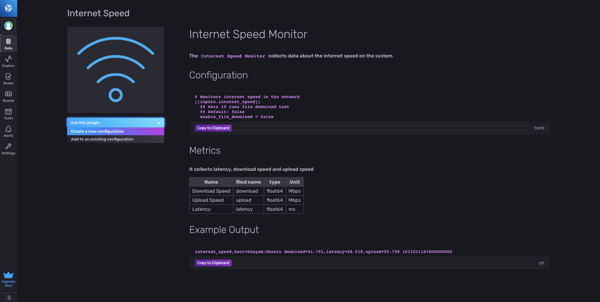 Telegraf configuration - Internet speed monitor