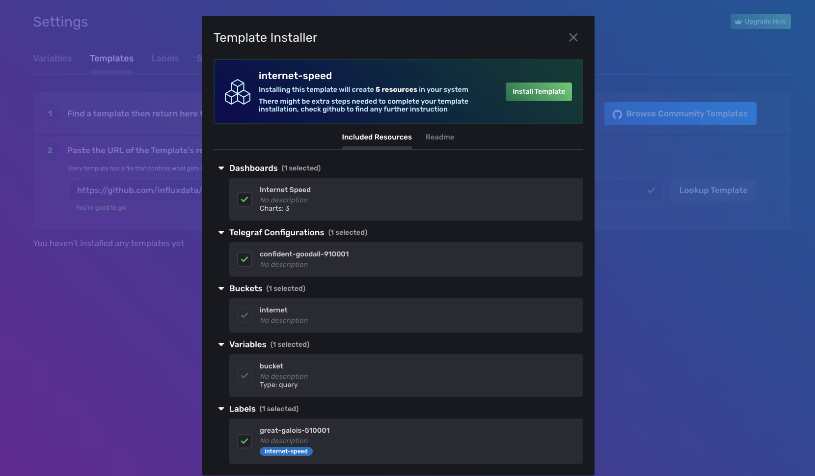 Template installer - Internet Speed Monitoring Template