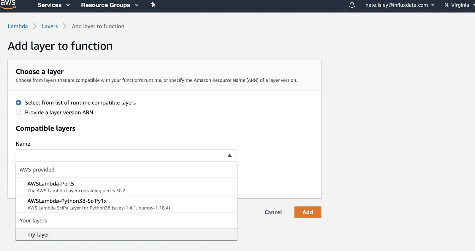 add layer to function - Lambda