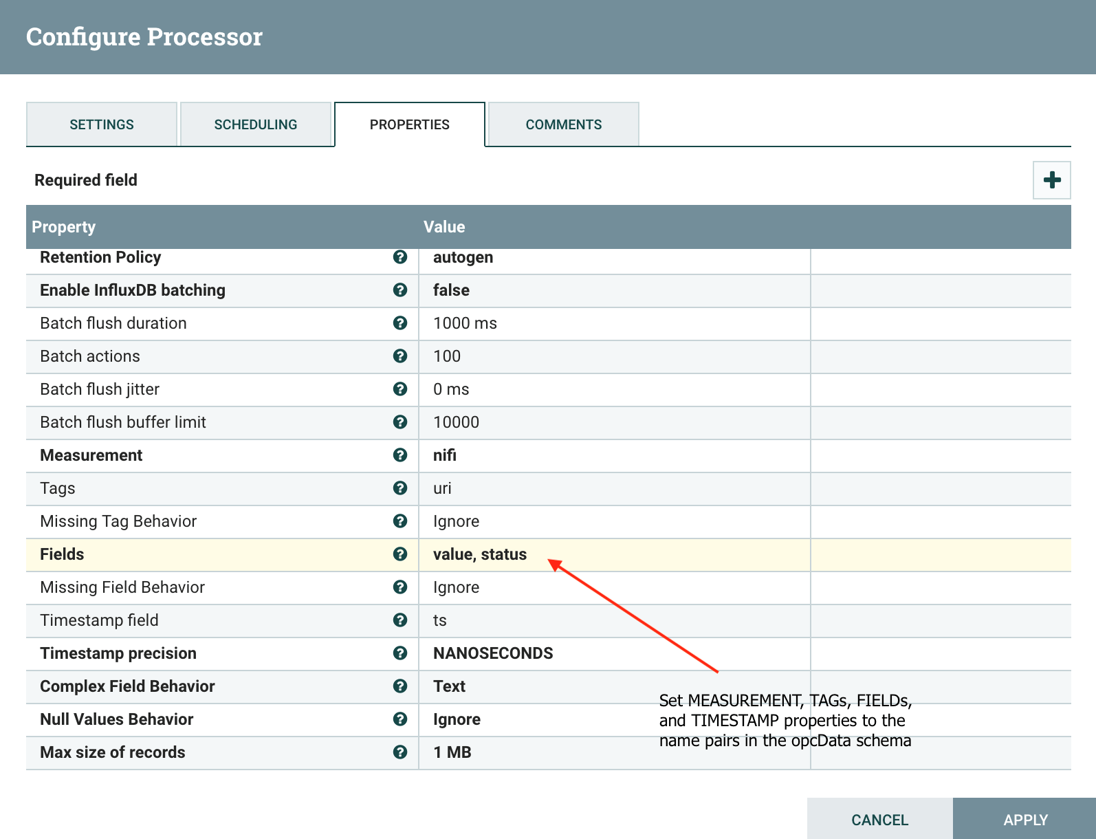 Measurement tags fields