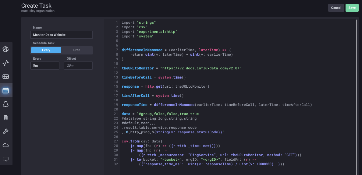 create new Flux task screenshot