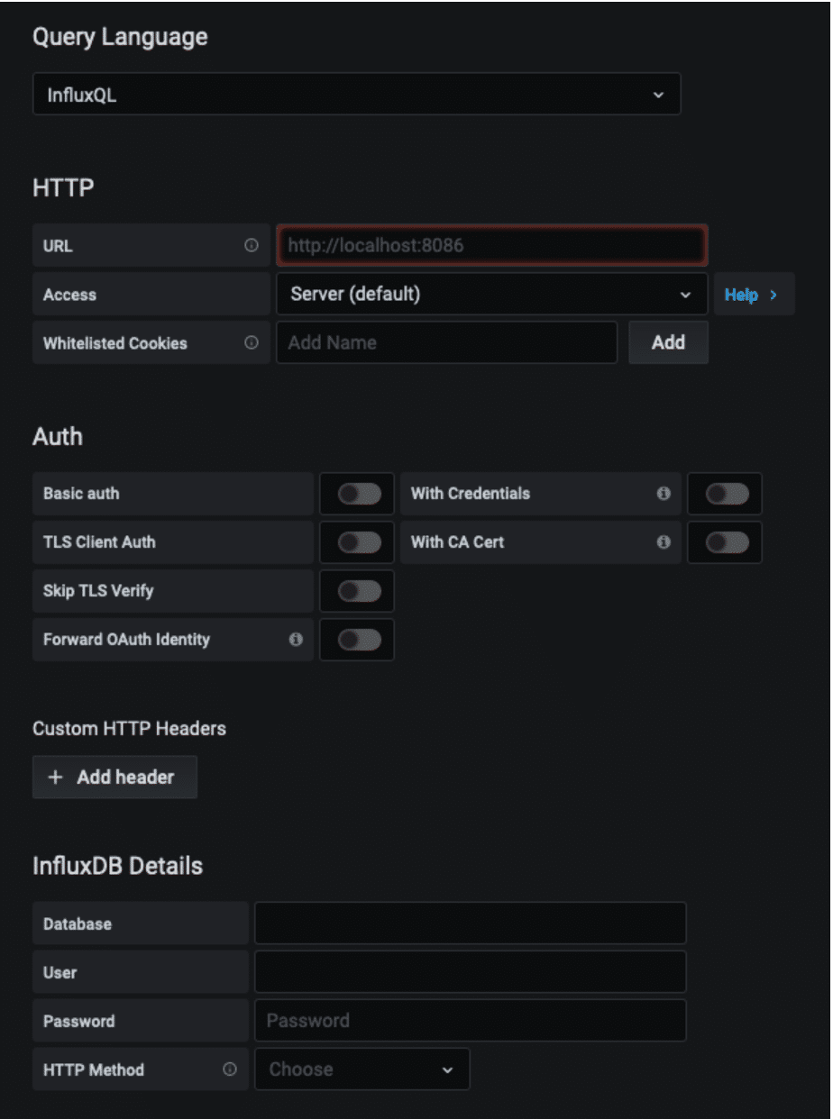 grafana influxql configuration screenshot