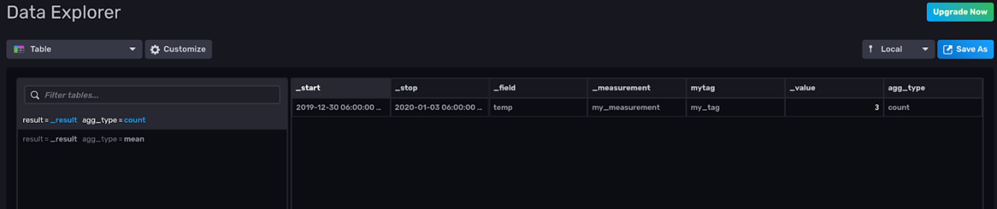 influxdb aggregations table