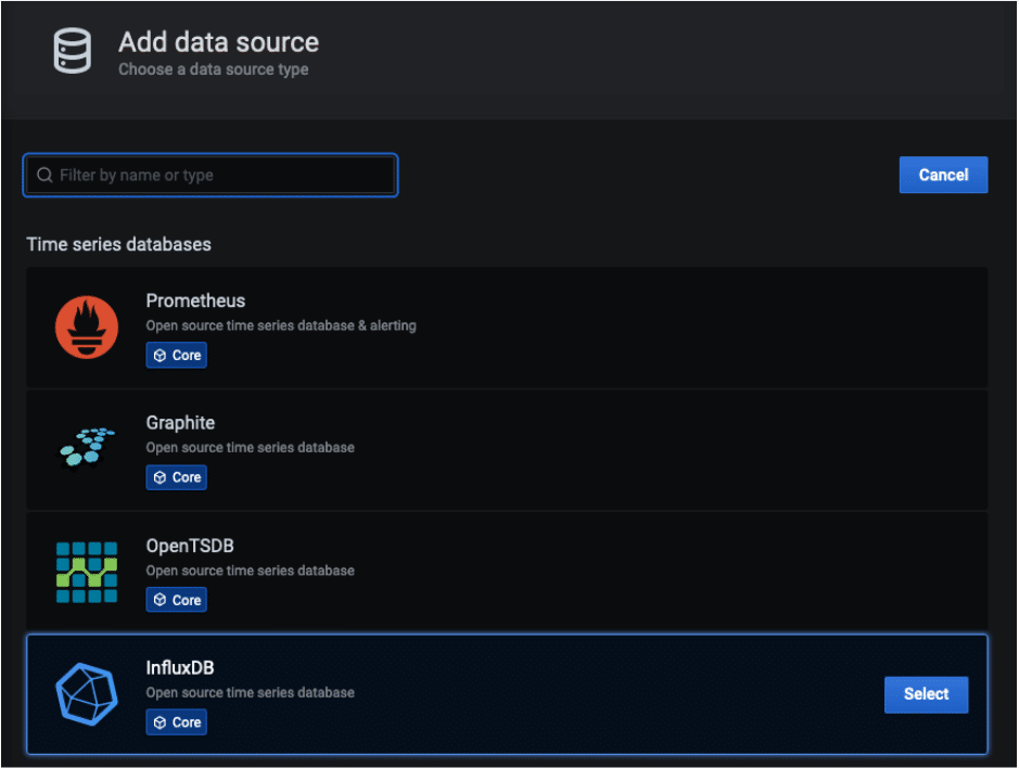 InfluxDB choose data source type