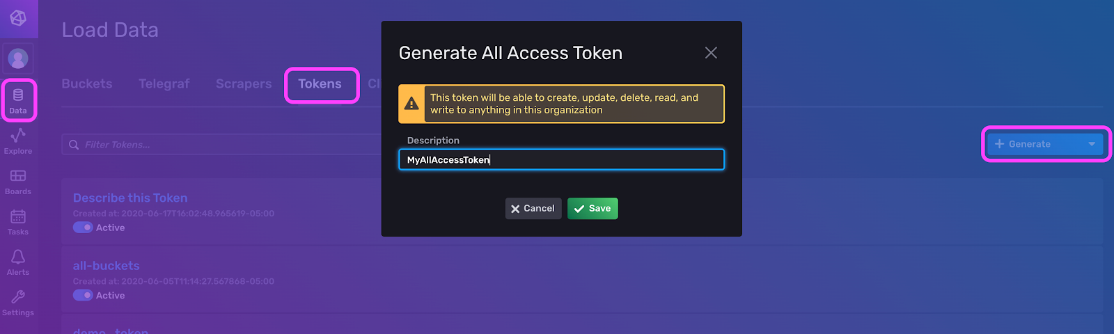 influxdb cloud token