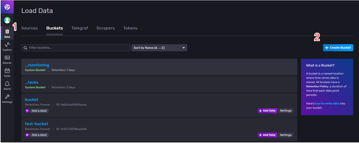 InfluxDB create bucket