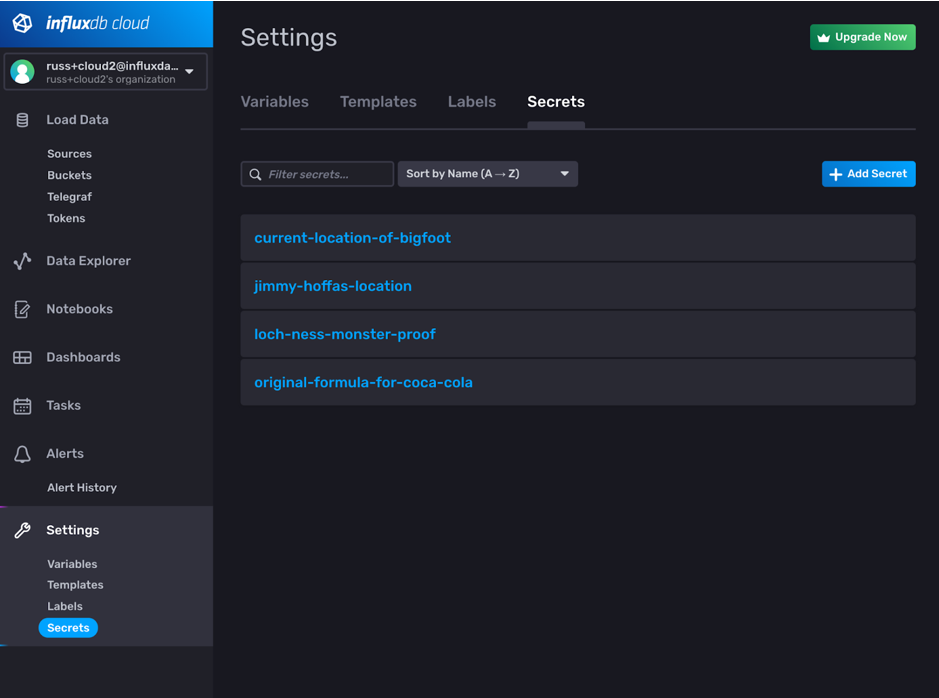 influxdb flux secrets