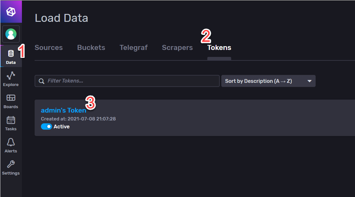 InfluxDB load data tokens