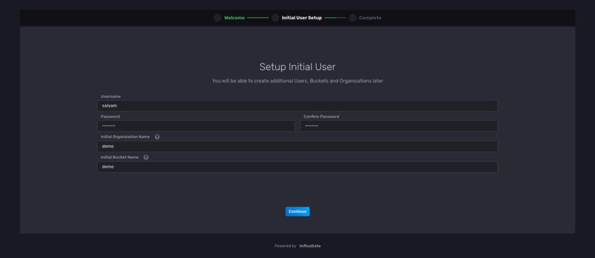 influxdb setup initial user