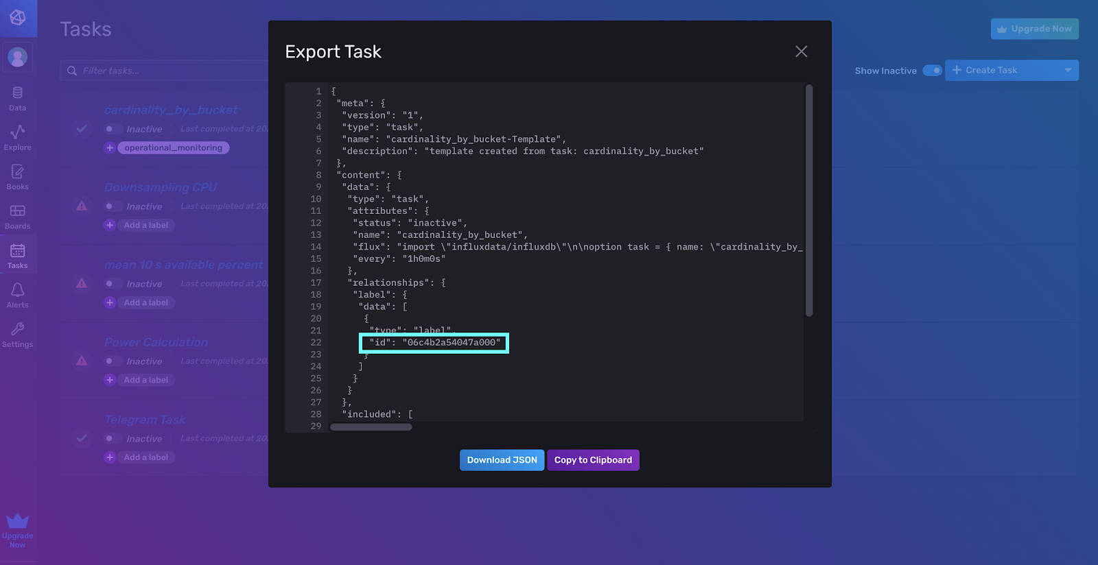 You can gather your Task ID from the Task JSON