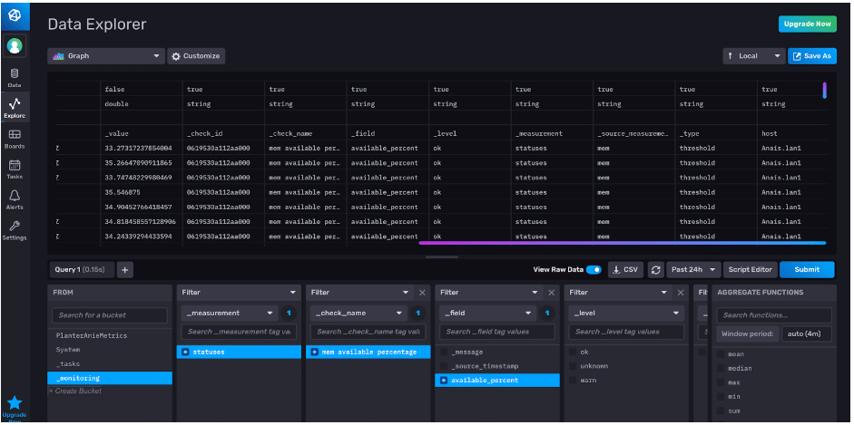 influxdb view check output