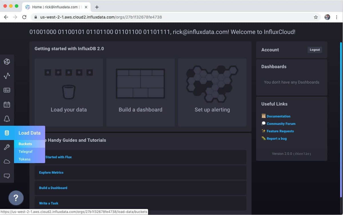 InfluxDB Cloud 2.0 - load data buckets