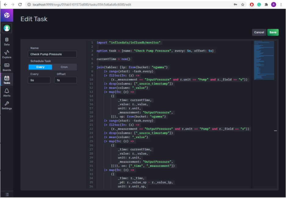 stream analysis influxdb tasks