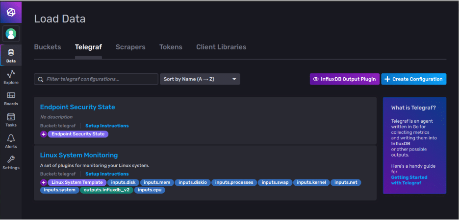 Telegraf config InfluxDB Endpoint Security State Template