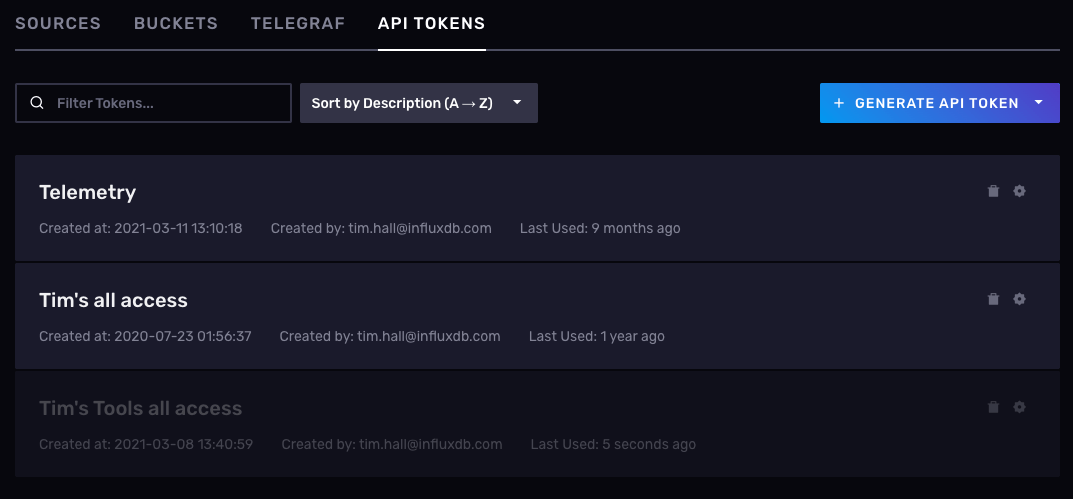 update API Token status screen