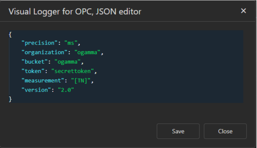 visual logger for opc json editor