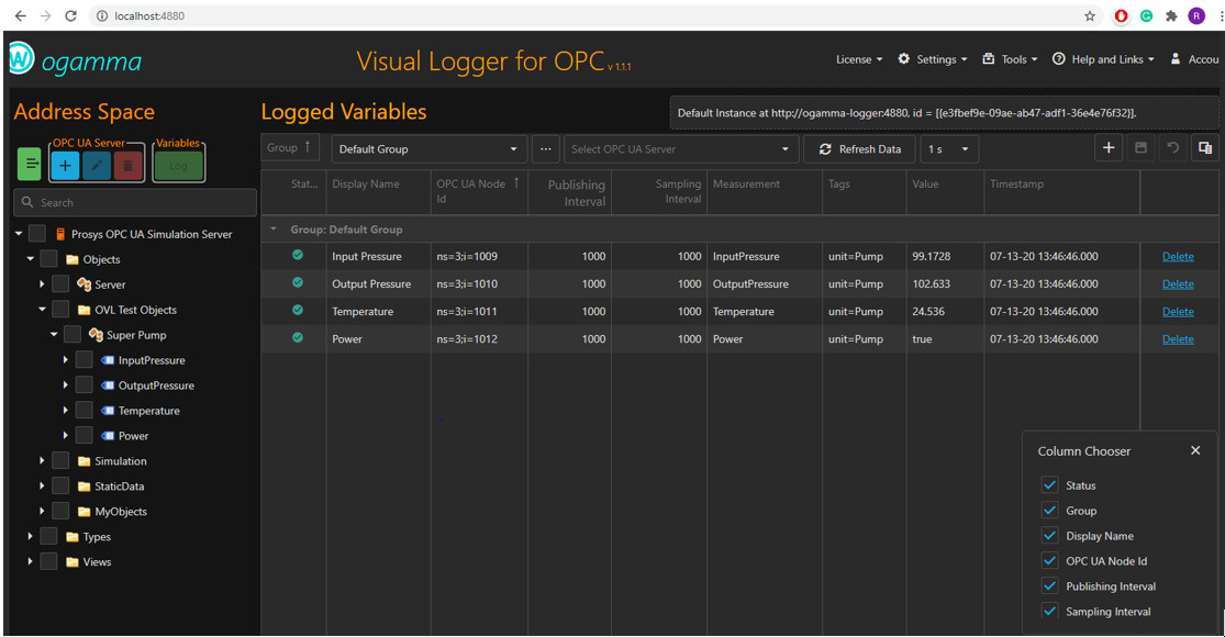 visual logger for opc
