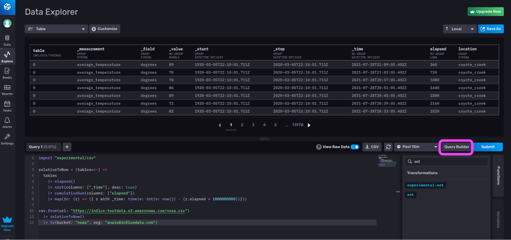 A screenshot of the Script Editor in the InfluxDB UI