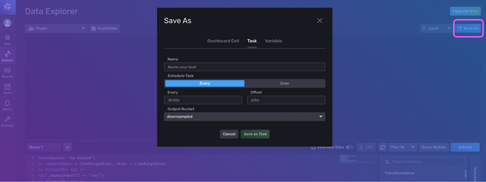 InfluxDB UI -Save As
