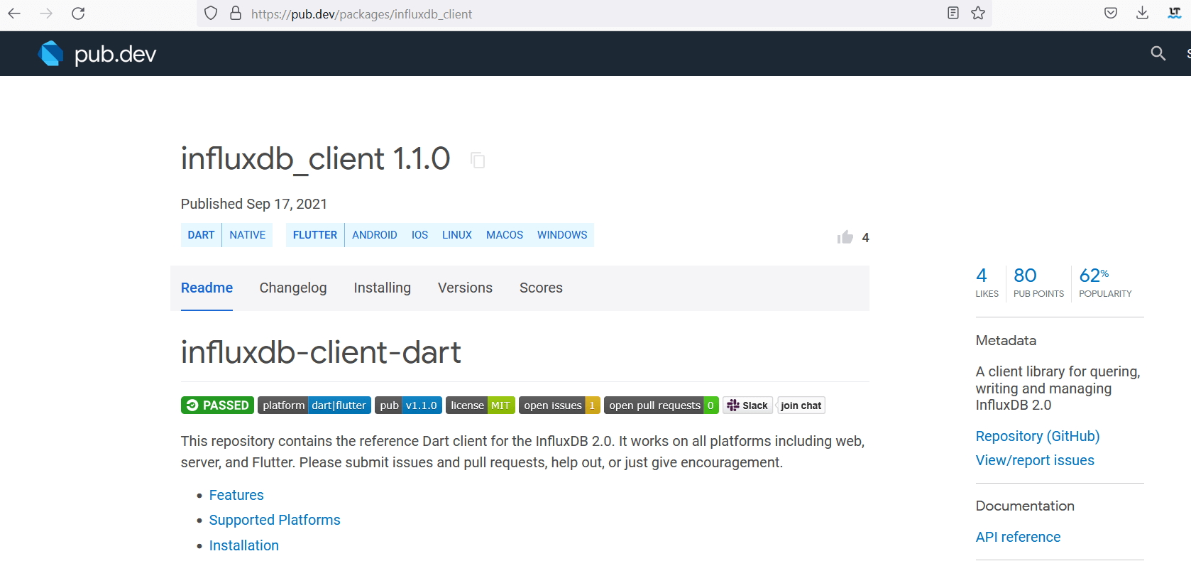 InfluxDB client library download page