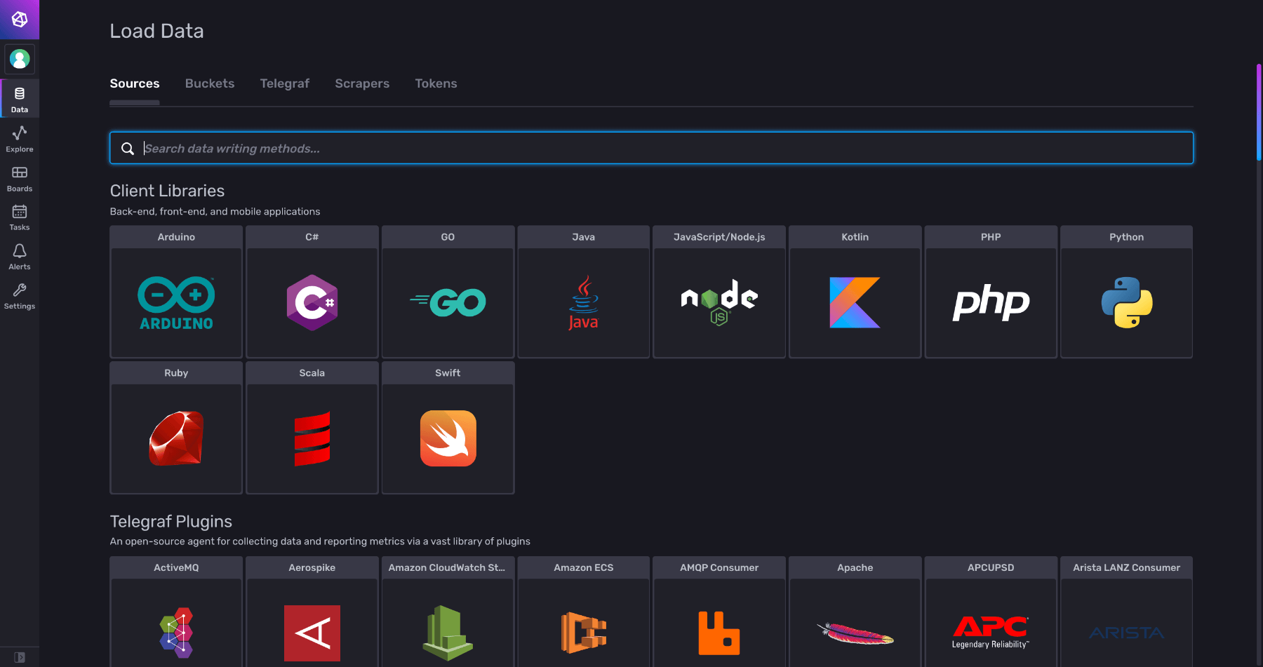 Load your data and choose Python client library