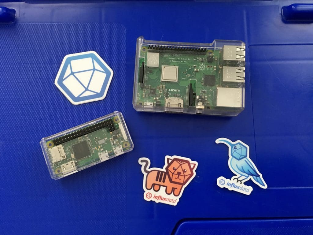 Two Raspberry Pis and some InfluxData Stickers