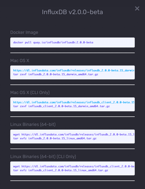 Options for downloading InfluxDB