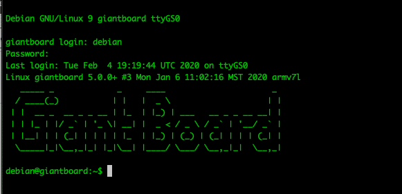 Command line with login to the Giant Board