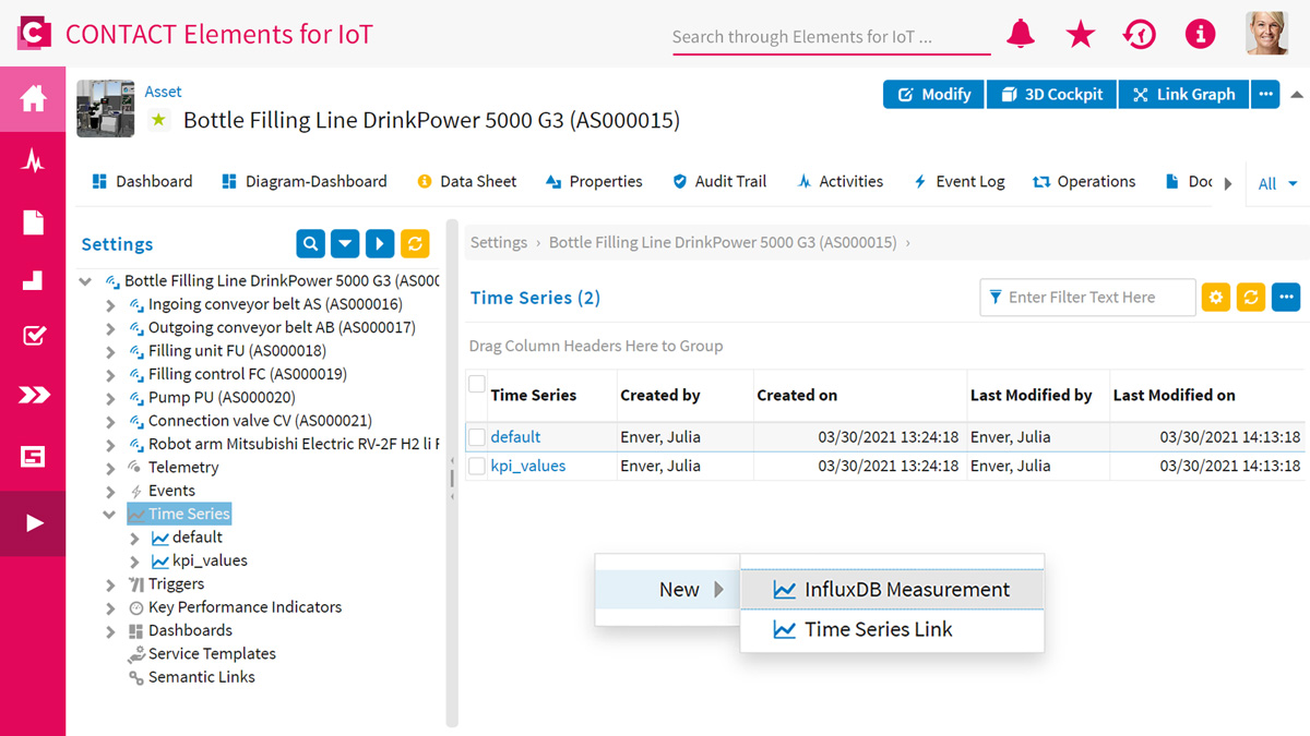 Screenshot_Influx Settings of an asset in Elements for IoT