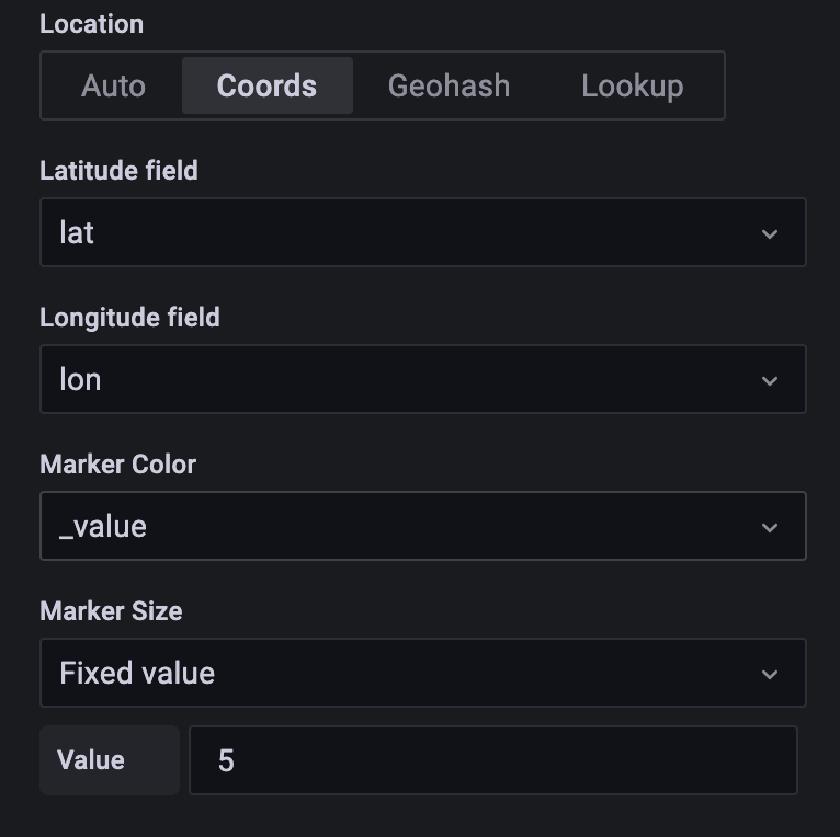 Select latitude and longitude fields