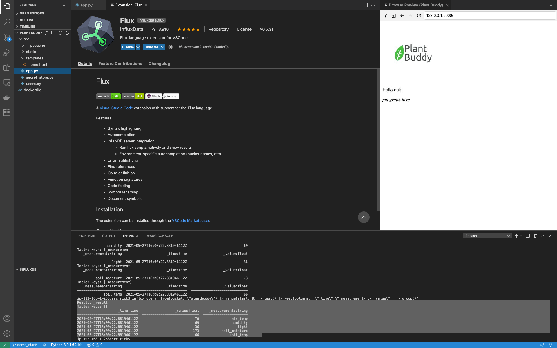 VSCode and the Flux extension for InfluxDB Cloud