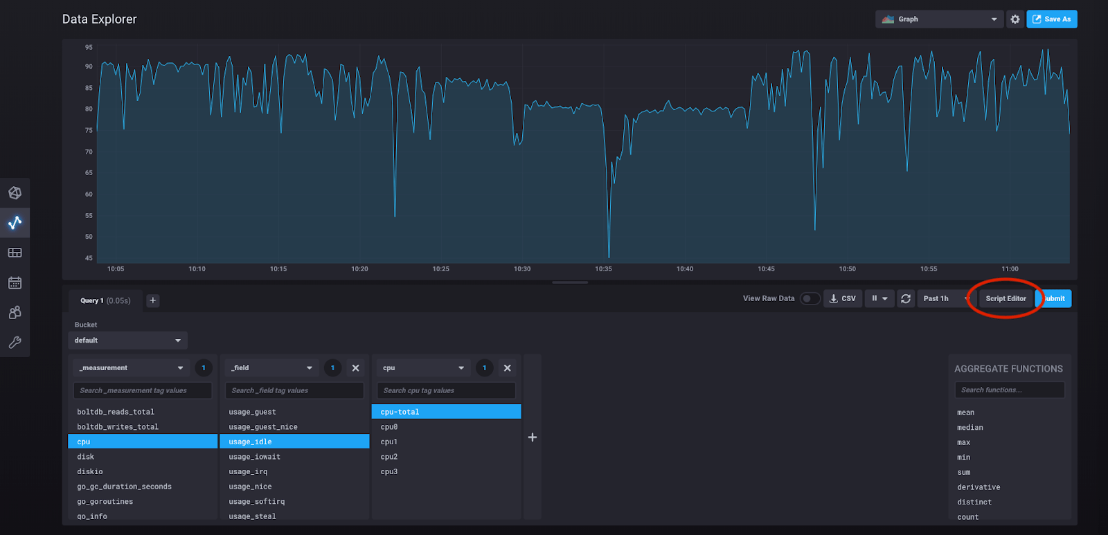 InfluxDB 2.0 - script editor