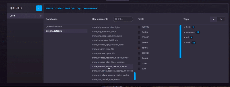 Chronograf query listing of metrics from Prometheus endpoints