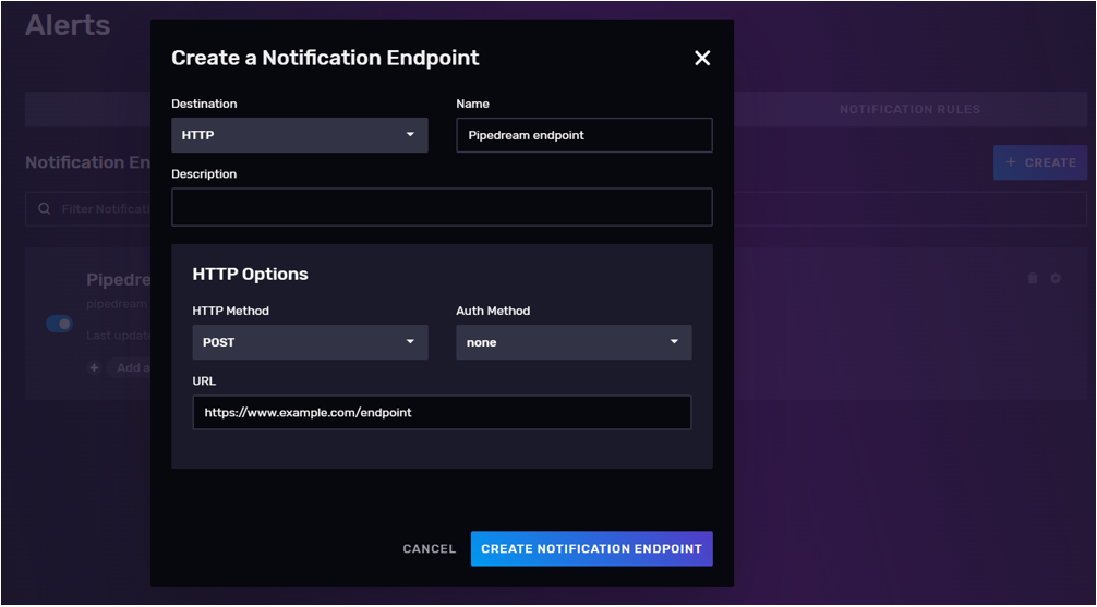 InfluxDB - create notification endpoint