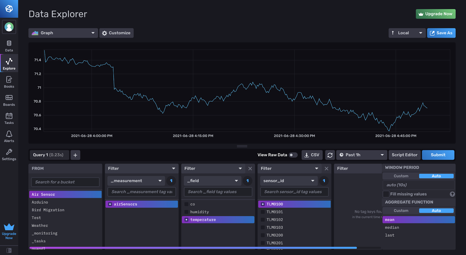 InfluxDB Data Explorer query data