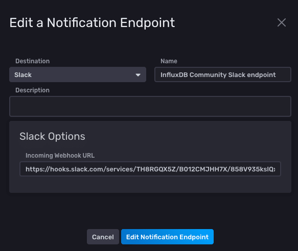 InfluxDB edit notification endpoint