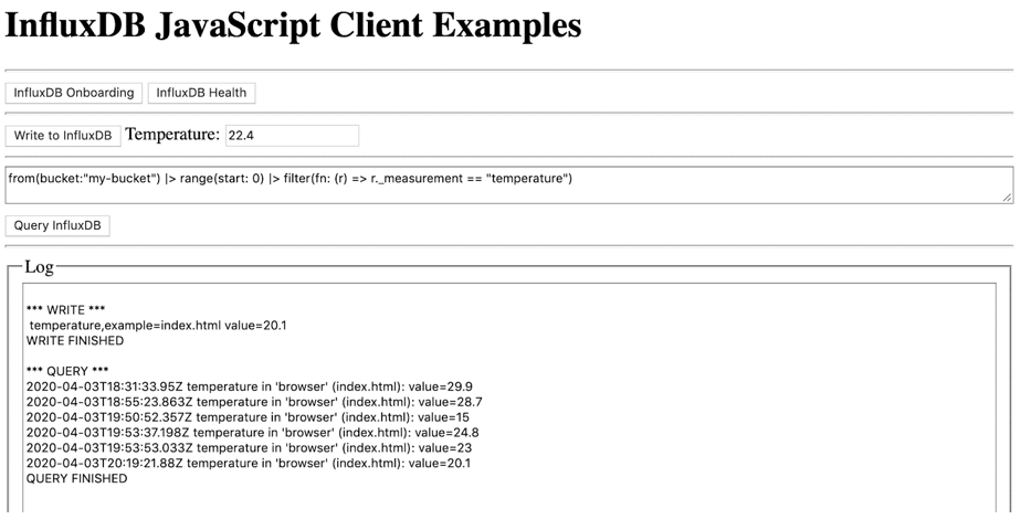 InfluxDB JavaScript client examples