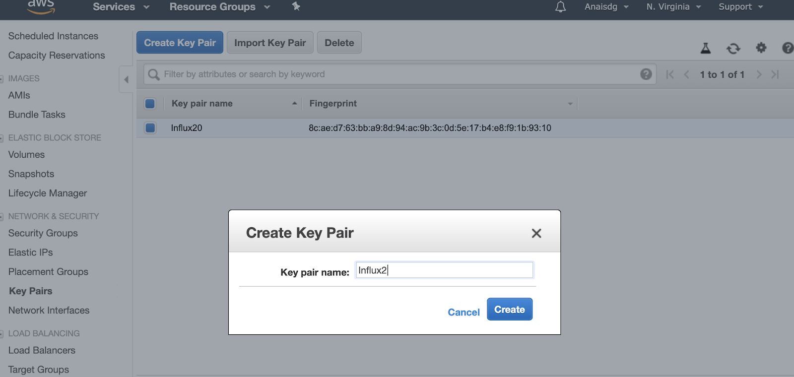 running influxdb on aws with cloud formation - create key pairs