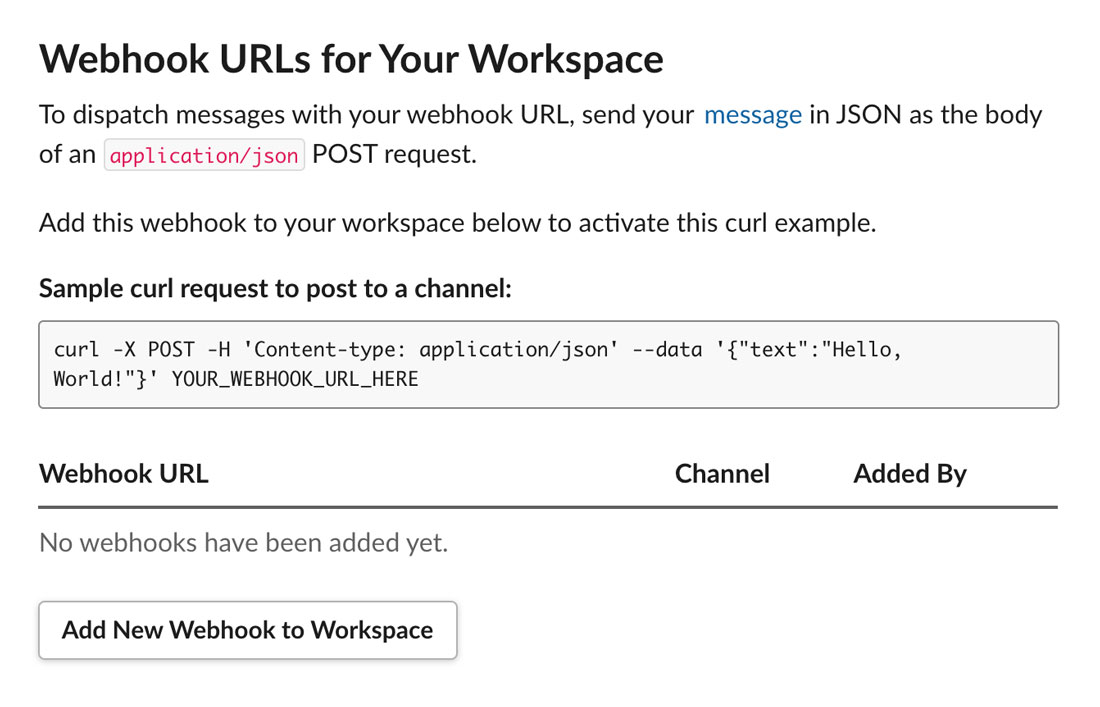 Adding a New Webhook to Workspace